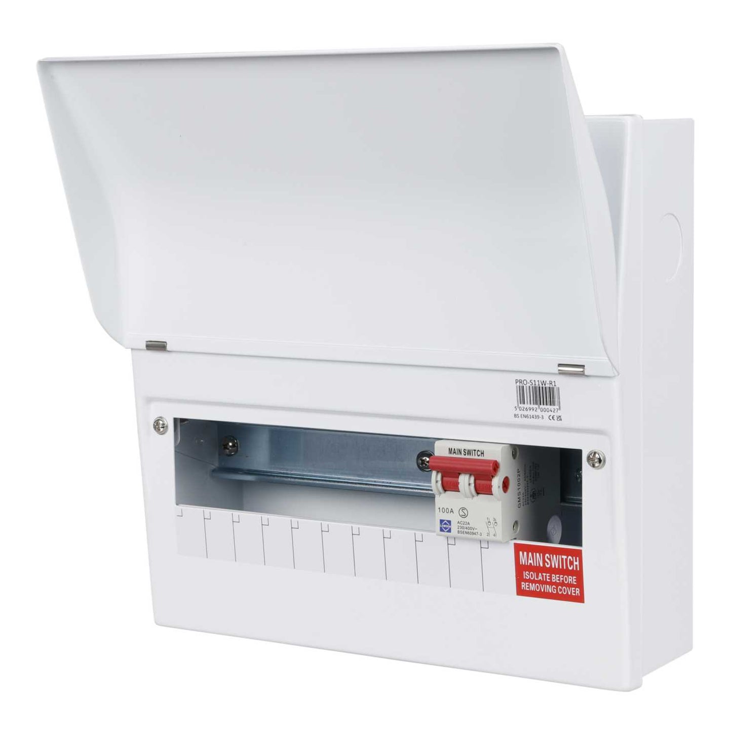 Lewden 11 Way 100A Isolator Incomer Metal Clad Consumer Unit with Square Knockouts