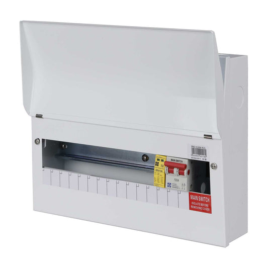 Lewden 14 Way 100A Isolator Incomer Metal Clad Consumer Unit with Type 2 SPD Square KOs