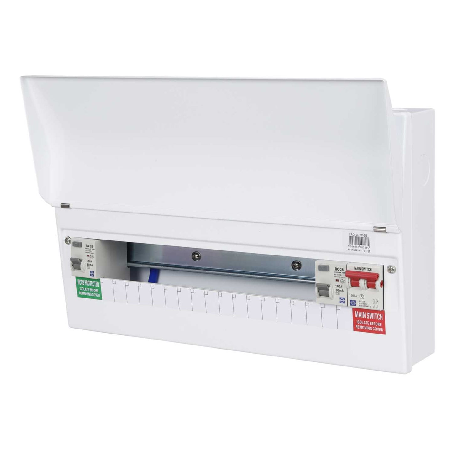 Lewden 16 Way Dual 100A RCD High Integrity Metal Clad Consumer Unit with Square KOs