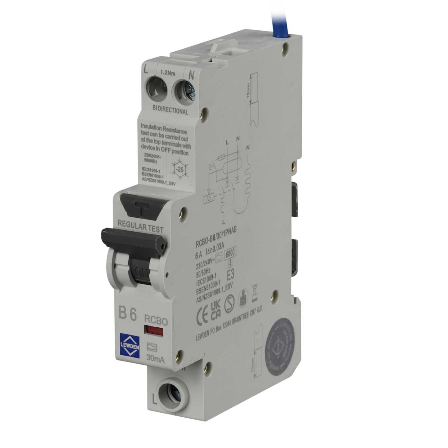Lewden 6A 1P+N 1 Module Bidirectional B Curve 6kA 30mA Type A Compact Rcbo