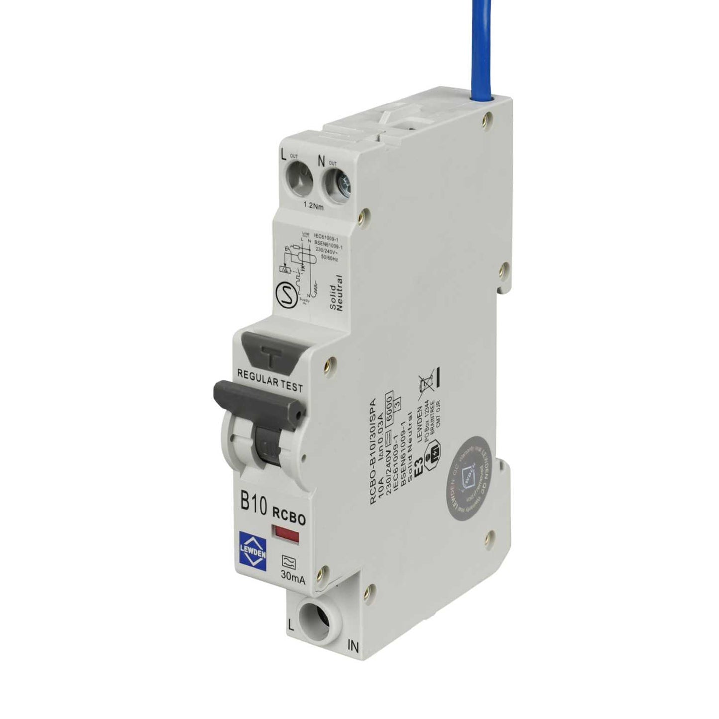 Lewden 10A Single Pole 1 Module B Curve 6kA 30mA Type A Compact Rcbo