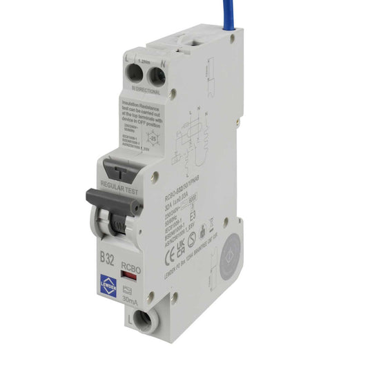 Lewden 32A 1P+N 1 Module Bidirectional B Curve 6kA 30mA Type A Compact Rcbo