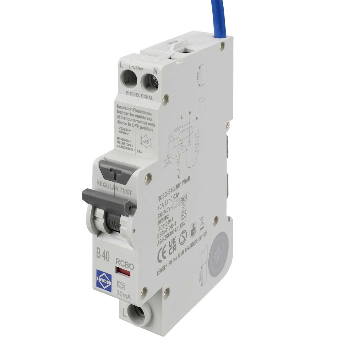 Lewden 40A 1P+N 1 Module Bidirectional B Curve 6kA 30mA Type A Compact Rcbo