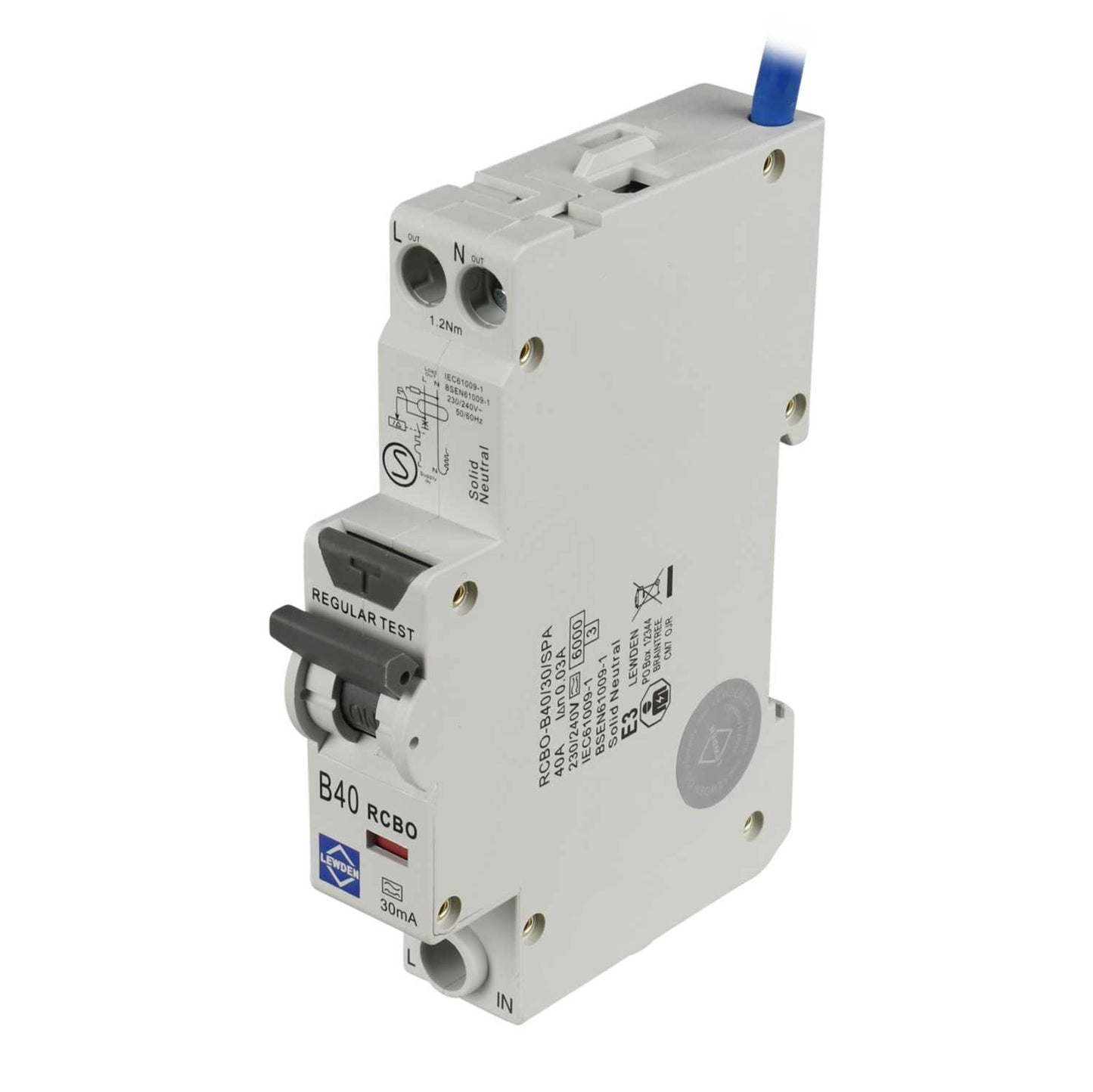 Lewden 40A Single Pole 1 Module B Curve 6kA 30mA Type A Compact Rcbo