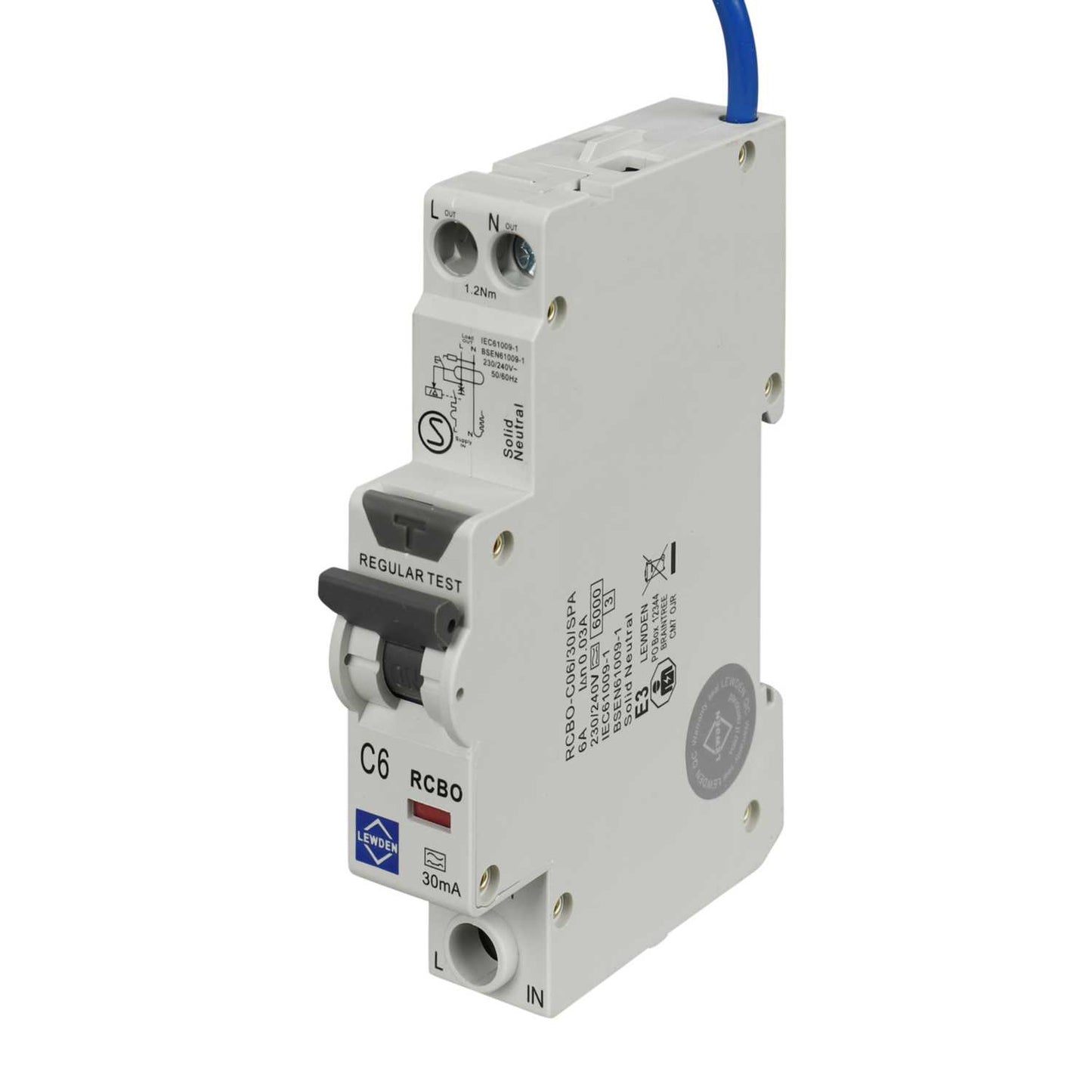 Lewden 6A Single Pole 1 Module C Curve 6kA 30mA Type A Compact Rcbo