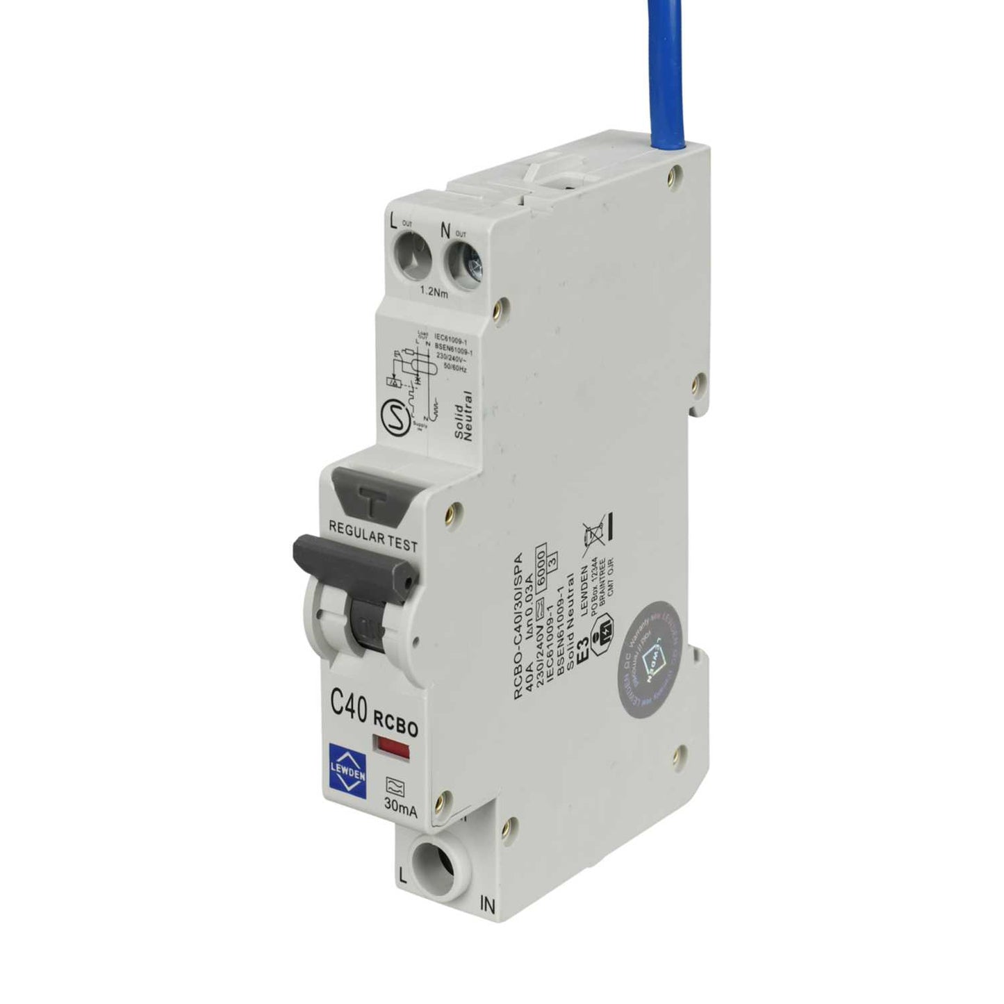Lewden 40A Single Pole 1 Module C Curve 6kA 30mA Type A Compact Rcbo