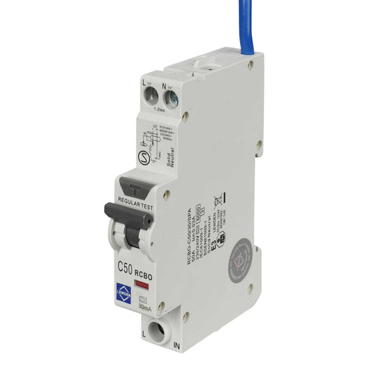 Lewden 50A Single Pole 1 Module C Curve 6kA 30mA Type A Compact Rcbo