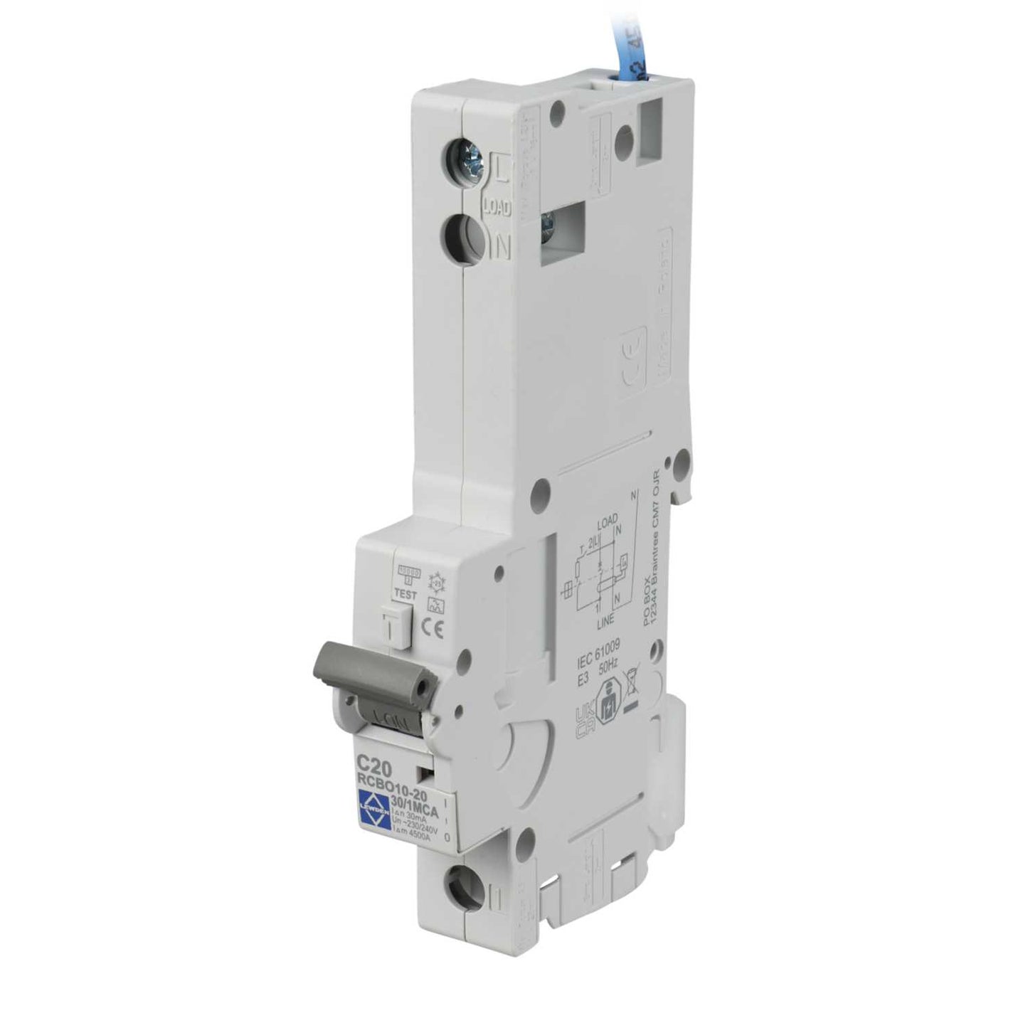 Lewden 20A 1P+N 1 Module C Curve 10kA 30mA Type A Rcbo