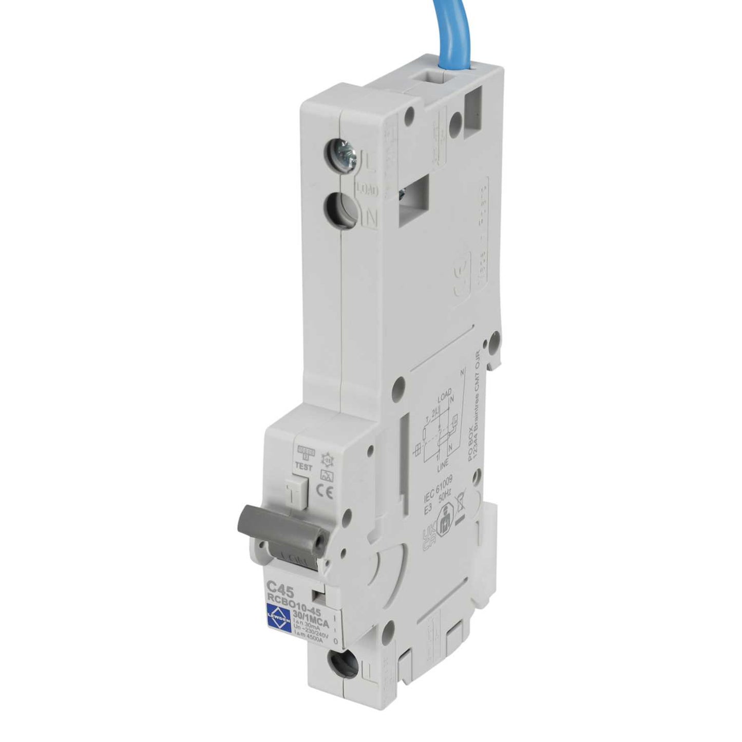 Lewden 45A 1P+N 1 Module C Curve 10kA 30mA Type A Rcbo
