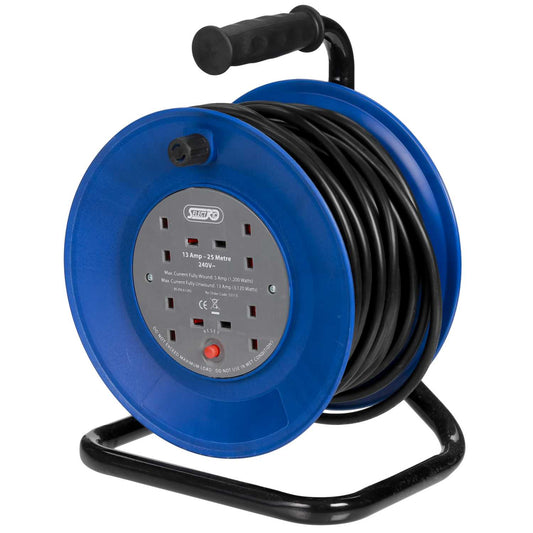 LGA Selectric 13A 25m 230V 4 Gang Freestanding Cable Reel Black