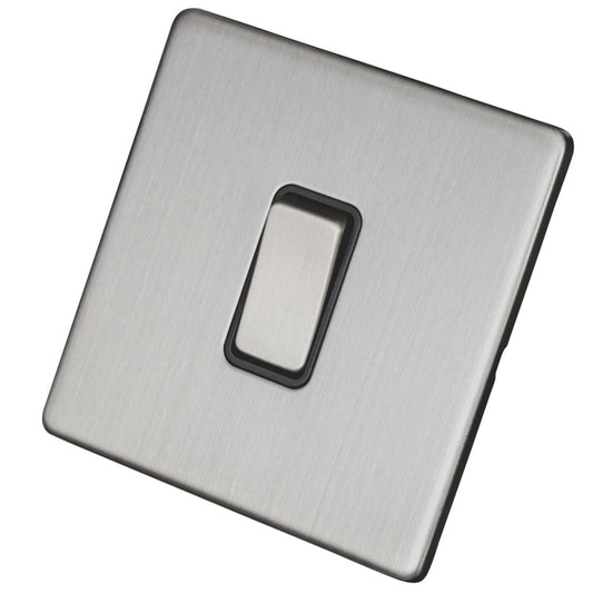 LGA Selectric 10A 1 Gang 2 Way Light Switch Screwless Grey Insert Satin Chrome