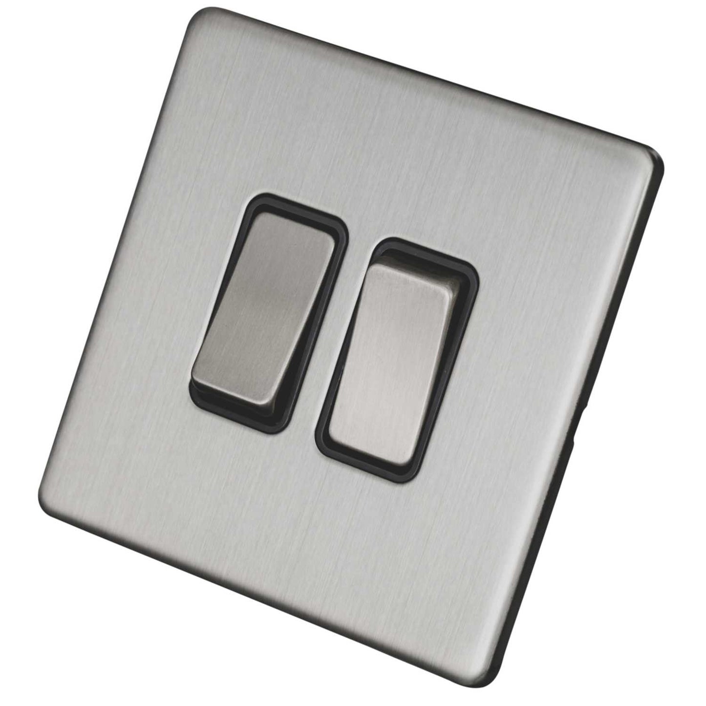 LGA Selectric 10A 2 Gang 2 Way Light Switch Screwless Grey Insert Satin Chrome