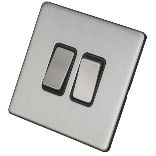 LGA Selectric 10A 2 Gang 2 Way Light Switch Screwless Grey Insert Satin Chrome