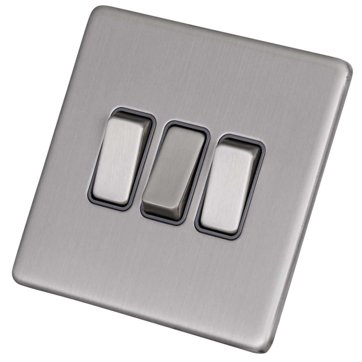LGA Selectric 10A 3 Gang 2 Way Light Switch Screwless Grey Insert Satin Chrome