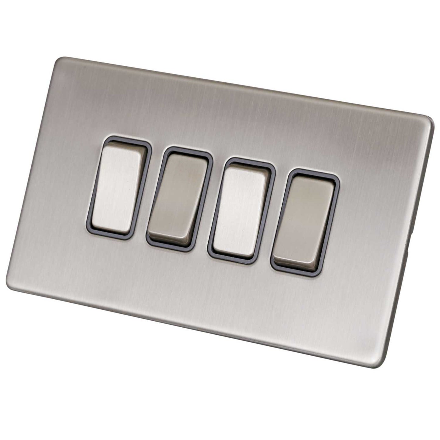 LGA Selectric 10A 4 Gang 2 Way Light Switch Screwless Grey Insert Satin Chrome