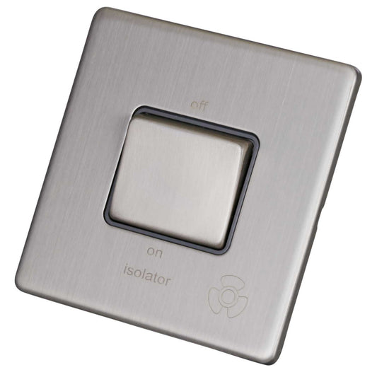 LGA Selectric 10A Triple Pole Fan Isolator Switch Screwless Grey Insert Satin Chrome