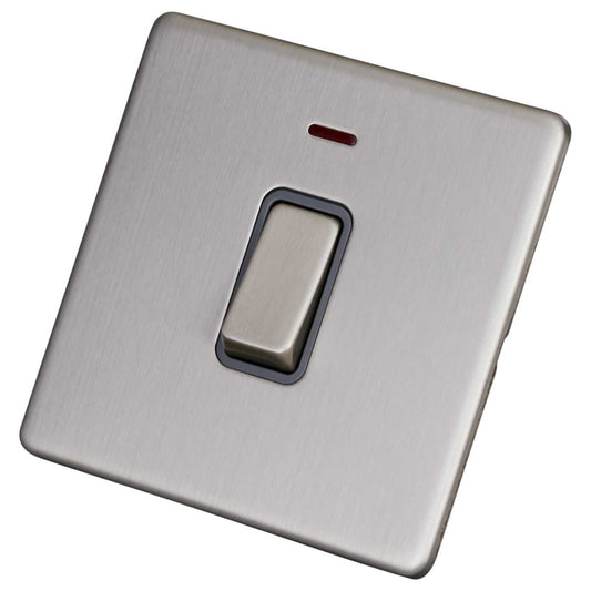 LGA Selectric 20A DP Switch with Neon Screwless Grey Insert Satin Chrome