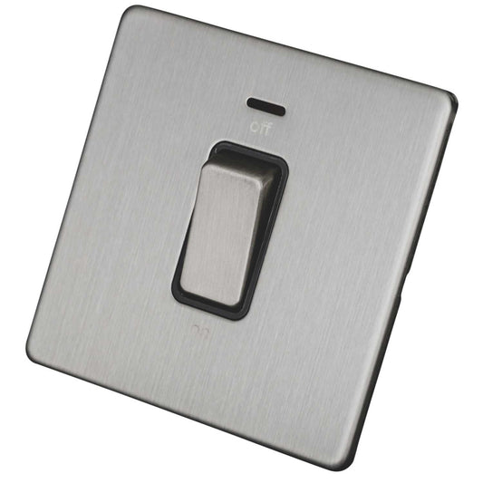 LGA Selectric 45A 1 Gang DP Cooker Switch with Neon Screwless Grey Insert Satin Chrome