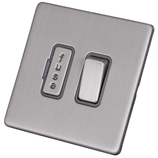 LGA Selectric 13A DP Switched Fused Spur Screwless Grey Insert Satin Chrome