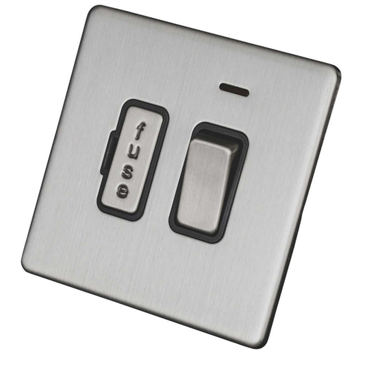 LGA Selectric 13A DP Switched Fused Spur with Neon Screwless Grey Insert Satin Chrome