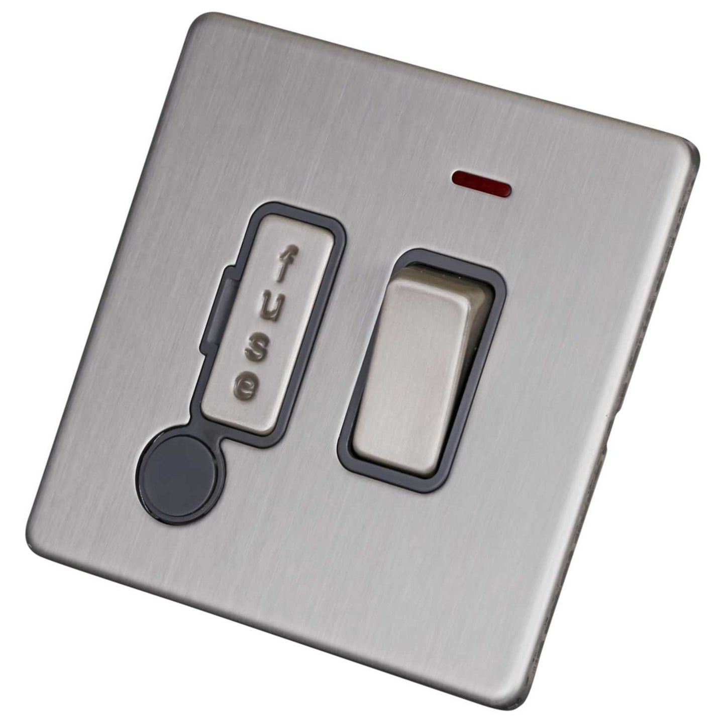 LGA Selectric 13A Switch Fused Spur with Neon and F/Outlet Screwless Grey Insert Satin Chrome
