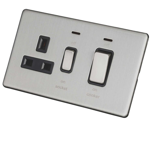LGA Selectric 45A Cooker Control Unit with Neon Screwless Grey Insert Satin Chrome