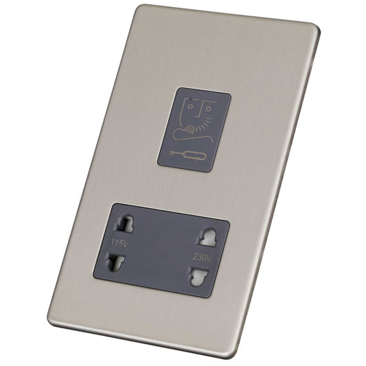 LGA Selectric Dual Voltage Shaver Socket Screwless Satin Chrome Grey Insert