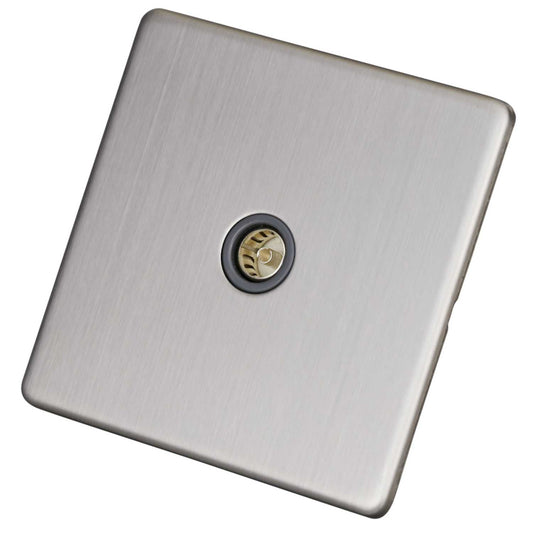 LGA Selectric 1 Gang Coaxial Socket Screwless Grey Insert Satin Chrome