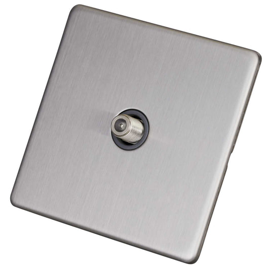 LGA Selectric 1 Gang Satellite Socket Screwless Grey Insert Satin Chrome