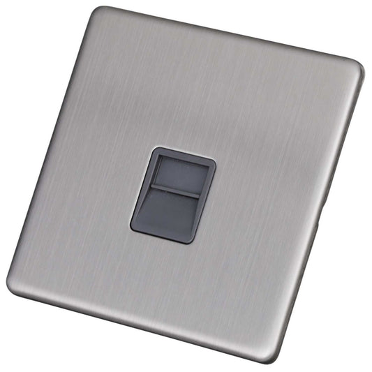 LGA Selectric 1 Gang Master Telephone Socket Screwless Grey Insert Satin Chrome