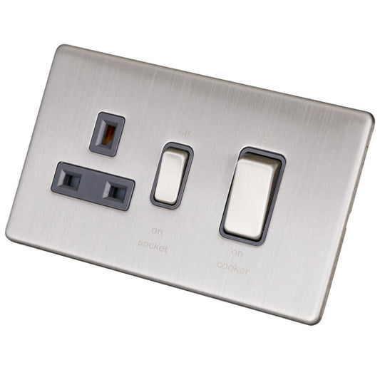 LGA Selectric 45A Cooker Control Unit Screwless Grey Insert Satin Chrome