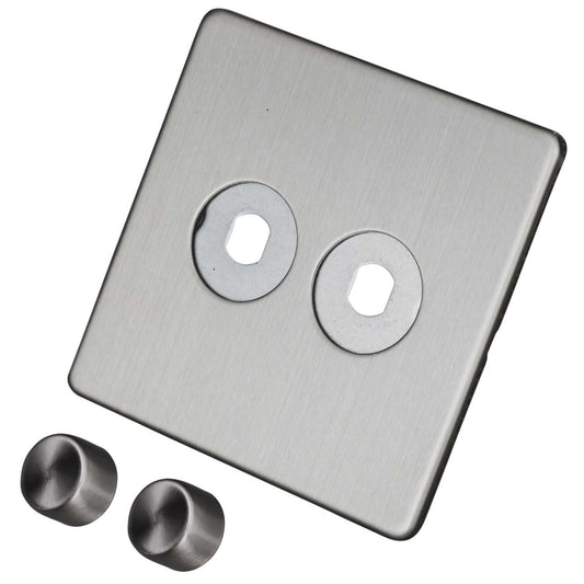 LGA Selectric 2 Gang Empty Dimmer Plate Screwless Grey Insert Satin Chrome