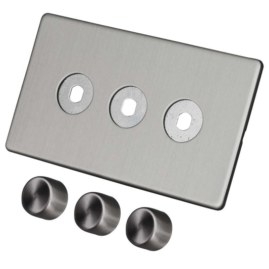 LGA Selectric 3 Gang Empty Dimmer Plate Screwless Grey Insert Satin Chrome
