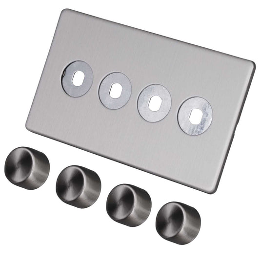 LGA Selectric 4 Gang Empty Dimmer Plate Screwless Grey Insert Satin Chrome