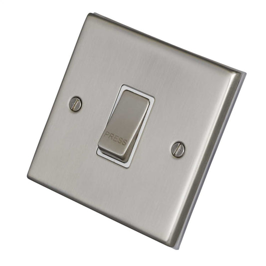 LGA Selectric 7M-Pro 1 Gang Retractive Switch marked Press Metal / White Insert Satin Chrome