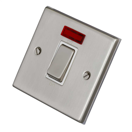 LGA Selectric 7M-Pro 45A 1 Gang DP Switch with Neon Metal / White Insert Satin Chrome