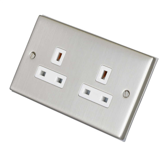 LGA Selectric 7M-Pro 13A 2 Gang Unswitched Socket White Insert Satin Chrome