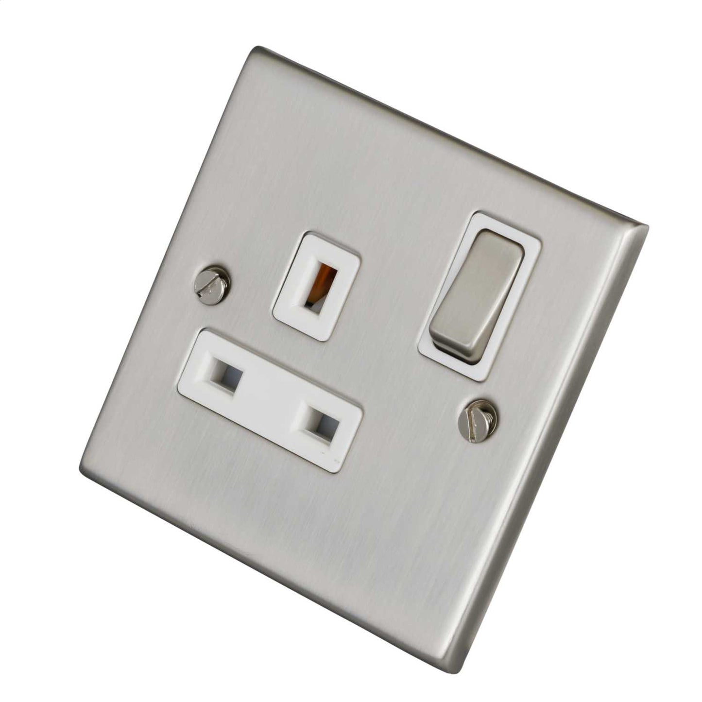 LGA Selectric 7M-Pro 13A DP 1 Gang Switched Socket Metal / White Insert Satin Chrome