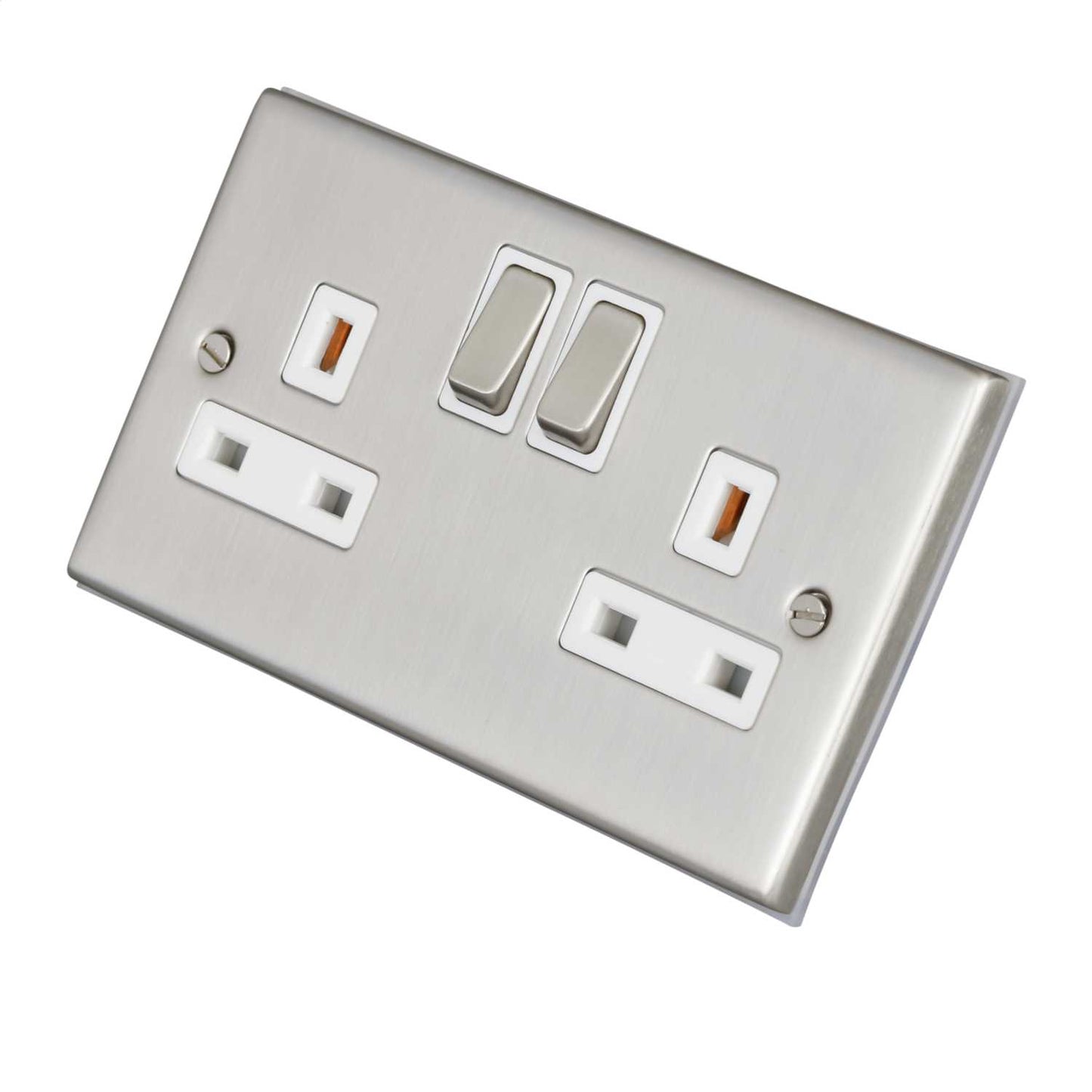 LGA Selectric 7M-Pro 13A DP 2 Gang Switched Socket Metal / White Insert Satin Chrome