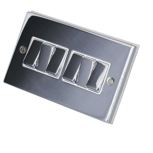 LGA Selectric 7M-Pro 10A 6 Gang 2 Way Switch Metal / White Insert Polished Chrome