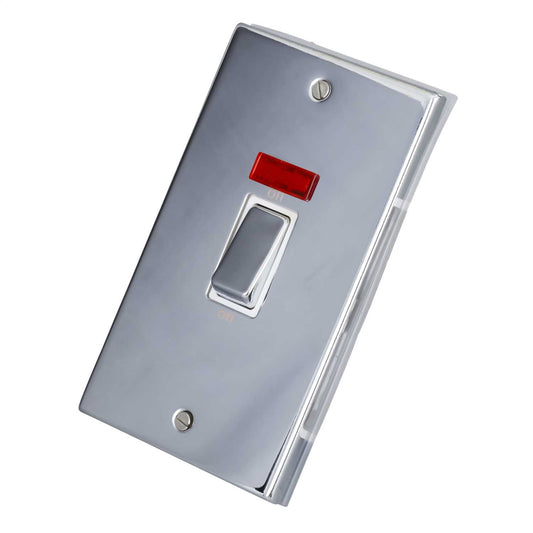 LGA Selectric 7M-Pro 45A DP 2 Gang Vertical Switch Neon Metal / White Insert Polished Chrome