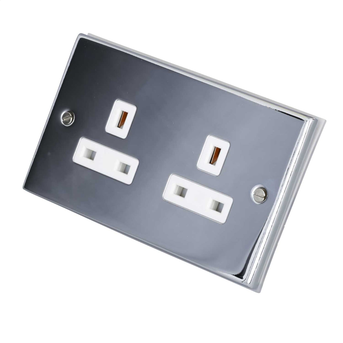 LGA Selectric 7M-Pro 13A 2 Gang Unswitched Socket White Insert Polished Chrome