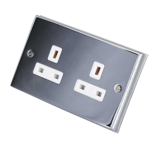 LGA Selectric 7M-Pro 13A 2 Gang Unswitched Socket White Insert Polished Chrome
