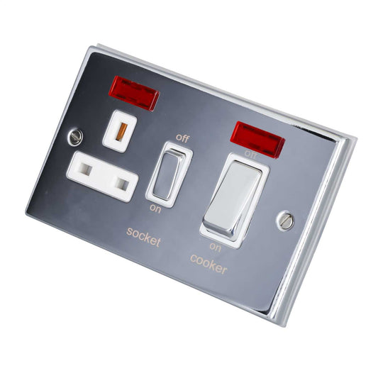 LGA Selectric 45A Cooker Control Unit with Neon Metal / White Insert Polished Chrome