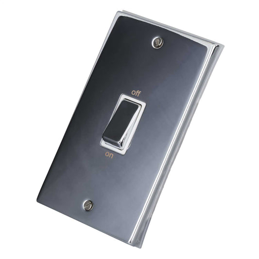LGA Selectric 7M-Pro 45A DP 2 Gang Vertical Switch Metal / White Insert Polished Chrome