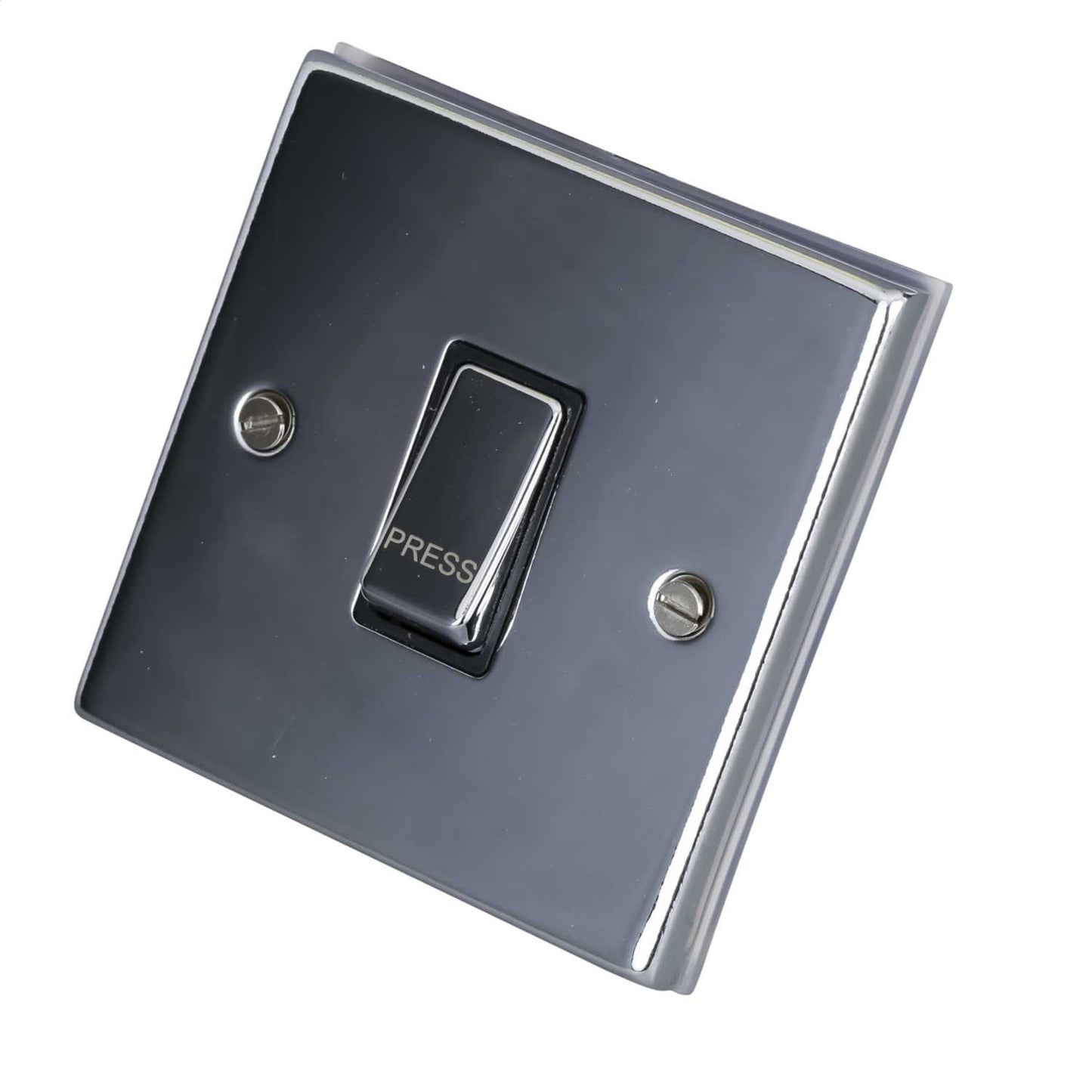 LGA Selectric 7M-Pro 1 Gang Retractive Switch marked Press Metal/Black Insert Polished Chrome