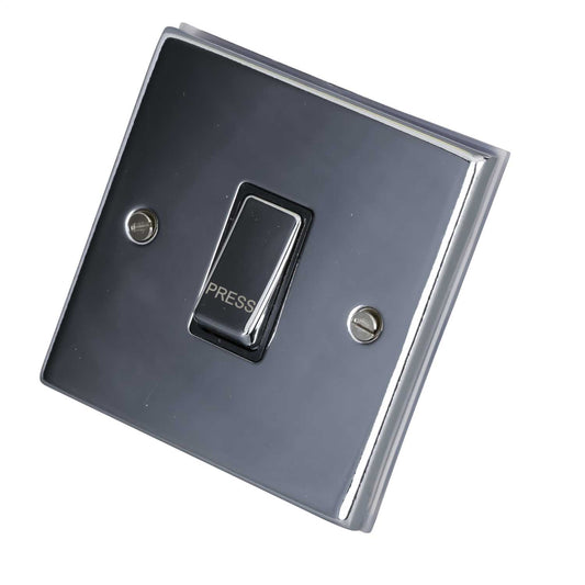 LGA Selectric 7M-Pro 1 Gang Retractive Switch marked Press Metal/Black Insert Polished Chrome