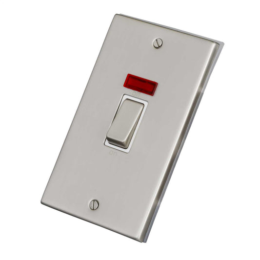 LGA Selectric 7M-Pro 45A 2 Gang DP Vertical Switch with Neon Metal / White Insert Satin Chrome