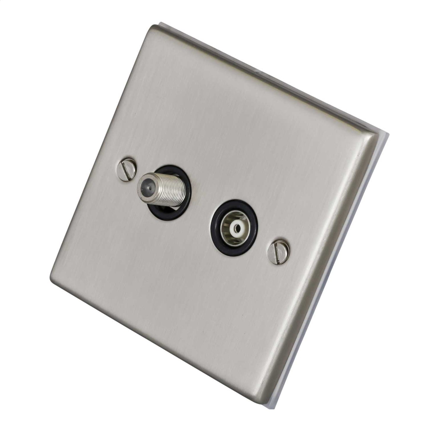 LGA Selectric 7M-Pro 1 Gang Satellite and TV/FM Socket Black Insert Satin Chrome