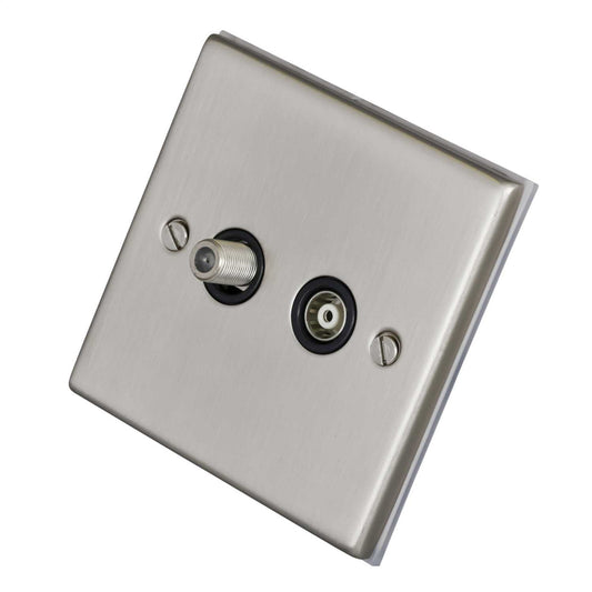 LGA Selectric 7M-Pro 1 Gang Satellite and TV/FM Socket Black Insert Satin Chrome